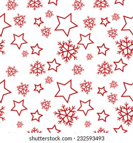 Seamless winter pattern with stars and snowflakes vector illustration