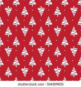 Seamless winter pattern with stylized Christmas tree and snowflake.