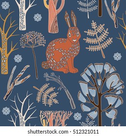 Patrón de invierno sin problemas - árboles variados. Feliz Año Nuevo. Diseño vectorial para las vacaciones de invierno. 