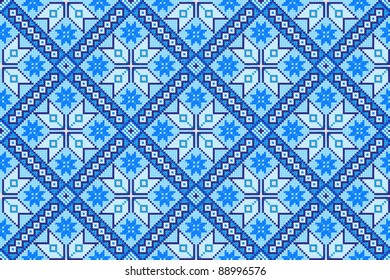 Seamless winter pattern, vector illustration like handmade cross-stitch ethnic Ukraine ornament