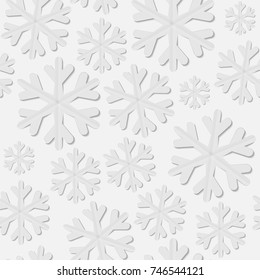 Seamless winter pattern, white paper snowflakes, Christmas and New Year background, holiday decor. Vector illustration