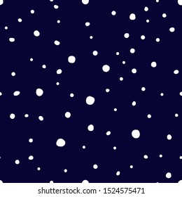 Seamless winter pattern. White random snowflakes on a dark blue sky background. Vector  illustration for wallpapers, posters, wrapping paper, textile.