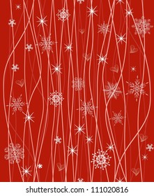 seamless winter pattern with white snowflakes on red background