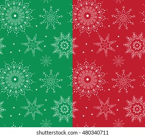 Seamless winter patterns with snowflakes. 