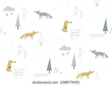 Patén de invierno sin foco con zorros. Ilustración del vector