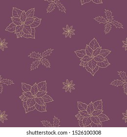 Seamless winter plant pattern. Christmas background and wrapping paper.