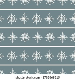 Seamless winter snow background stripe pattern. Simple gender neutral nursery festive scrapbook digital paper. Kids whimsical snowflake wallpaper all over print.