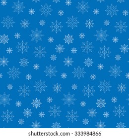 Seamless Winter Snow Flakes Background Pattern in Blue Color. Continuous Vector Illustration
