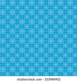 Seamless Winter Snow Flakes Background Pattern in Blue Color. Continuous Vector Illustration
