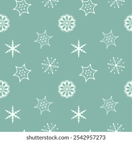 Seamless Winter Snowflake Pattern on Pastel Background