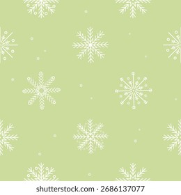 Seamless winter snowflake pattern on matcha green background, festive theme