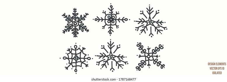 Seamless winter snowflake set illustration clipart. Simple gender neutral nursery festive scrapbook sticker. Kids whimsical cute hand drawn cartoon christmas motif.