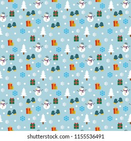 Seamless Winter Snowflake, snowman, gift
