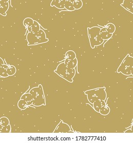 Seamless winter snowman background pattern. Simple gender neutral nursery festive scrapbook digital paper. Kids whimsical cute cartoon wallpaper all over print.