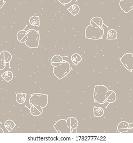 Seamless winter snowman head background pattern. Simple gender neutral nursery festive scrapbook digital paper. Kids whimsical cute cartoon wallpaper all over print.