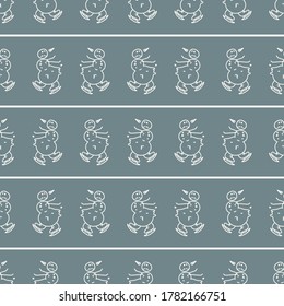 Seamless winter snowman ice skating background pattern. Simple gender neutral nursery festive scrapbook digital paper. Kids whimsical cute cartoon wallpaper all over print.