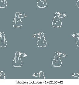 Seamless winter snowman and robin background pattern. Simple gender neutral nursery festive scrapbook digital paper. Kids whimsical cute cartoon wallpaper all over print.