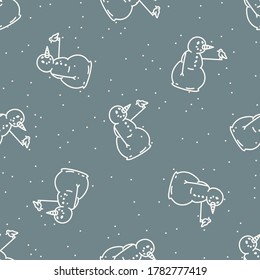 Seamless winter snowman and robin background pattern. Simple gender neutral nursery festive scrapbook digital paper. Kids whimsical cute cartoon wallpaper all over print.