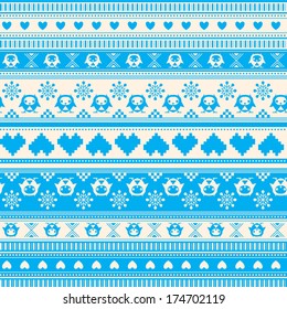 Seamless Winter Sweater pattern with Hearts and Owls. Seamless pattern can be used for wallpaper, pattern fills, web page background, surface textures.
