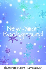 Seamless Winter Texture with Cute Snowflakes and Shiny Lights. Festive Background for Christmas Decoration, Wrapping, Paper. Vertical A4 Vector Background.