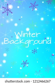 Seamless Winter Texture with Cute Snowflakes and Shiny Lights. Festive Background for Christmas Decoration, Print, Dress. Vertical A4 Vector Background.