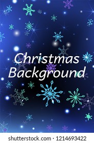 Seamless Winter Texture with Cute Snowflakes and Shiny Lights. Festive Background for Christmas Decoration, Textile, Cover. Vertical A4 Vector Background.