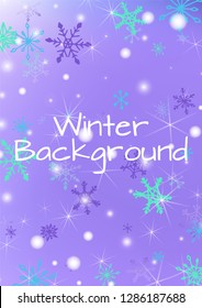 Seamless Winter Texture with Cute Snowflakes and Shiny Lights. Festive Background for Christmas Decoration, Wrapping, Paper. Vertical A4 Vector Background.