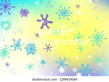 Seamless Winter Texture with Cute Snowflakes and Shiny Lights. Festive Background for Christmas Decoration, Brochure, Card. Vertical A4 Vector Background.