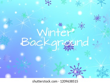 Seamless Winter Texture with Delicate Snowflakes and Shiny Lights. Festive Background for Christmas Decoration, Wrapping, Paper. Vertical A4 Vector Background.