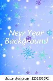 Seamless Winter Texture with Delicate Snowflakes and Shiny Lights. Festive Background for Christmas Decoration, Brochure, Card. Vertical A4 Vector Background.