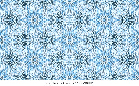 Seamless winter texture. Frosty pattern. Snowflakes.