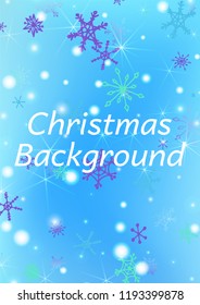 Seamless Winter Texture with Lovely Snowflakes and Shiny Lights. Festive Background for Christmas Decoration, Print, Poster. Vertical A4 Vector Background.
