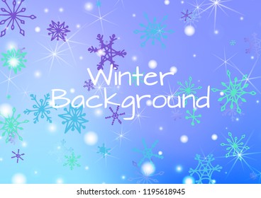Seamless Winter Texture with Lovely Snowflakes and Shiny Lights. Festive Background for Christmas Decoration, Brochure, Cover. Vertical A4 Vector Background.