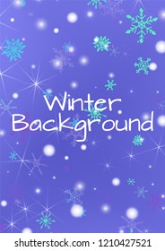 Seamless Winter Texture with Pretty Snowflakes and Shiny Lights. Festive Background for Christmas Decoration, Wrapping, Paper. Vertical A4 Vector Background.