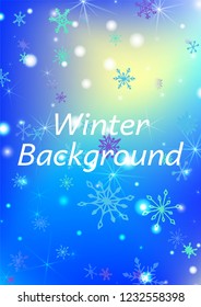 Seamless Winter Texture with Pretty Snowflakes and Shiny Lights. Festive Background for Christmas Decoration, Wrapping, Paper. Vertical A4 Vector Background.