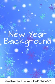 Seamless Winter Texture with Pretty Snowflakes and Shiny Lights. Festive Background for Christmas Decoration, Cloth, Fabric. Vertical A4 Vector Background.