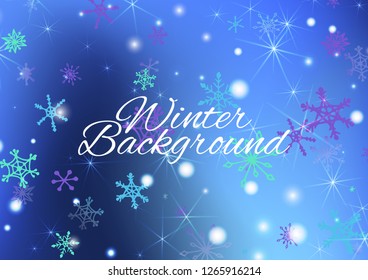 Seamless Winter Texture with Pretty Snowflakes and Shiny Lights. Festive Background for Christmas Decoration, Banner, Card. Vertical A4 Vector Background.