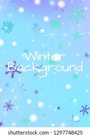 Seamless Winter Texture with Pretty Snowflakes and Shiny Lights. Festive Background for Christmas Decoration, Cloth, Fabric. Vertical A4 Vector Background.