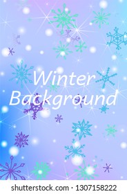 Seamless Winter Texture with Pretty Snowflakes and Shiny Lights. Festive Background for Christmas Decoration, Print, Dress. Vertical A4 Vector Background.
