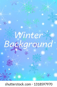 Seamless Winter Texture with Pretty Snowflakes and Shiny Lights. Festive Background for Christmas Decoration, Wrapping, Paper. Vertical A4 Vector Background.