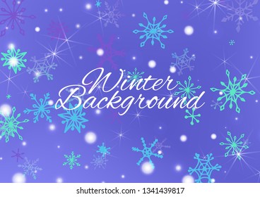 Seamless Winter Texture with Pretty Snowflakes and Shiny Lights. Festive Background for Christmas Decoration, Cloth, Dress. Vertical A4 Vector Background.