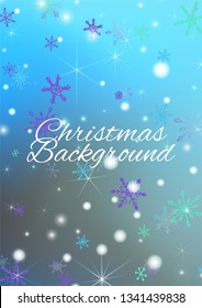 Seamless Winter Texture with Pretty Snowflakes and Shiny Lights. Festive Background for Christmas Decoration, Brochure, Cover. Vertical A4 Vector Background.