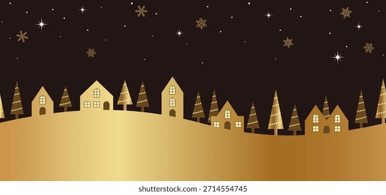Paisaje Urbano De Invierno Sin Costuras Con Espacio De Texto. Ilustración vectorial. Repetible Horizontalmente.