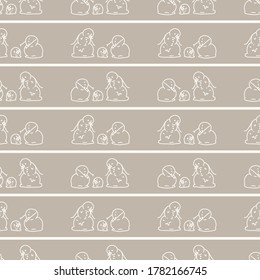 Seamless winter two snowman background pattern. Simple gender neutral nursery festive scrapbook digital paper. Kids whimsical cute cartoon wallpaper all over print.