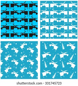 Seamless winter vector background with elk, moose, deer, reindeer, fir and snowflake