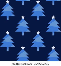 Seamless winter vector pattern illustration design. New year, stars and pines. Blue and white color scheme.