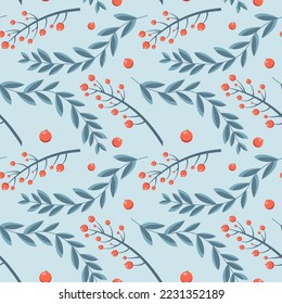 Seamless wintet pattern with red berries