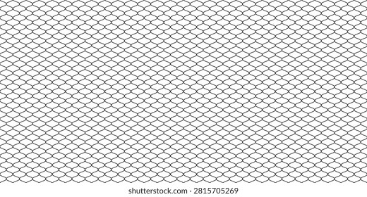 Seamless wire fence pattern. Black mesh net texture background. Lattice grid chain silhouette for barrier wall, safety zone, construction backdrop. Repeated metal henge enclosure wallpaper. Vector