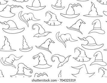 Seamless witch hats isolated on white