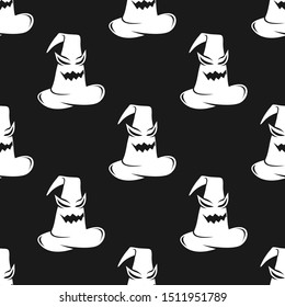 Seamless wizard hat icon halloween repeat background